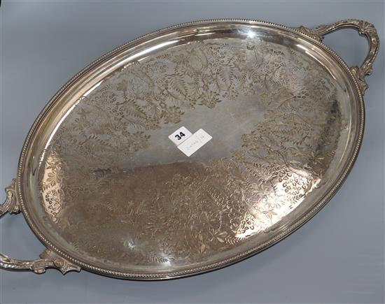 A Victorian oval two handled plated tray